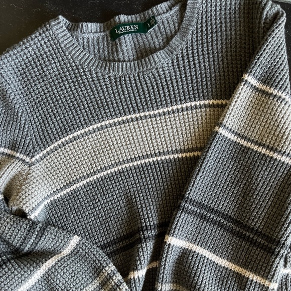 Lauren Ralph Lauren Women’s Gray Striped Cotton Sweater - Size L - Picture 8 of 9